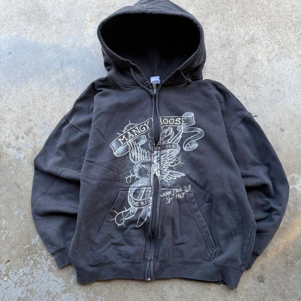 Y2K Mangy Moose Ed hardy style Zip Up Hoodie size L